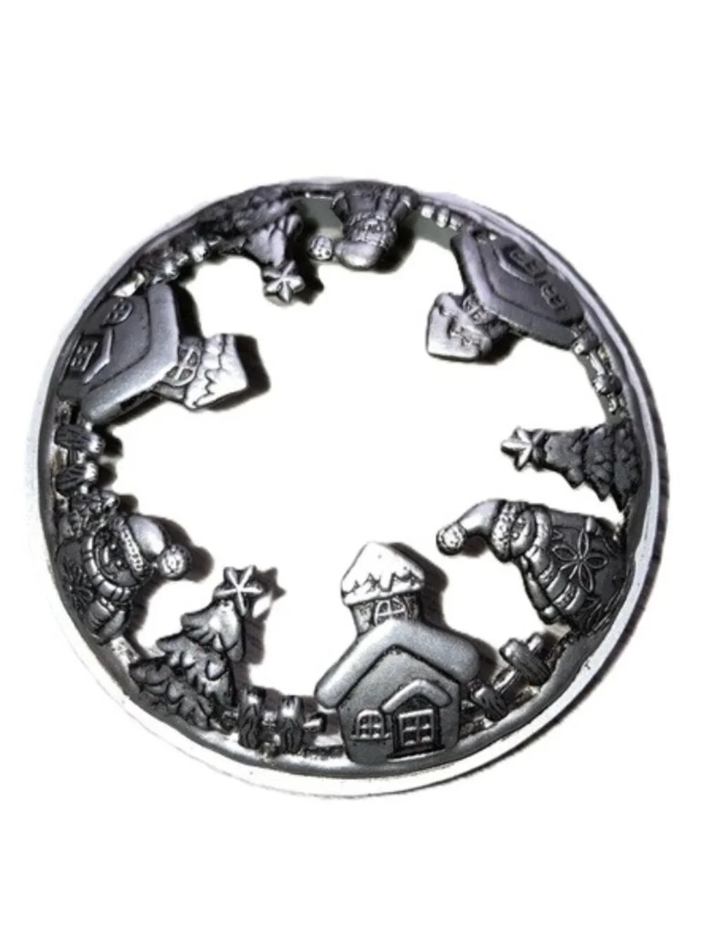 YANKEE CANDLE Silver Holiday Village Candle Topper 3.5 inch Diameter